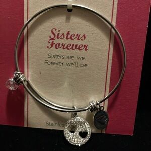 Footnotes sister forever Stainless Steel Heart Bangle Bracelet